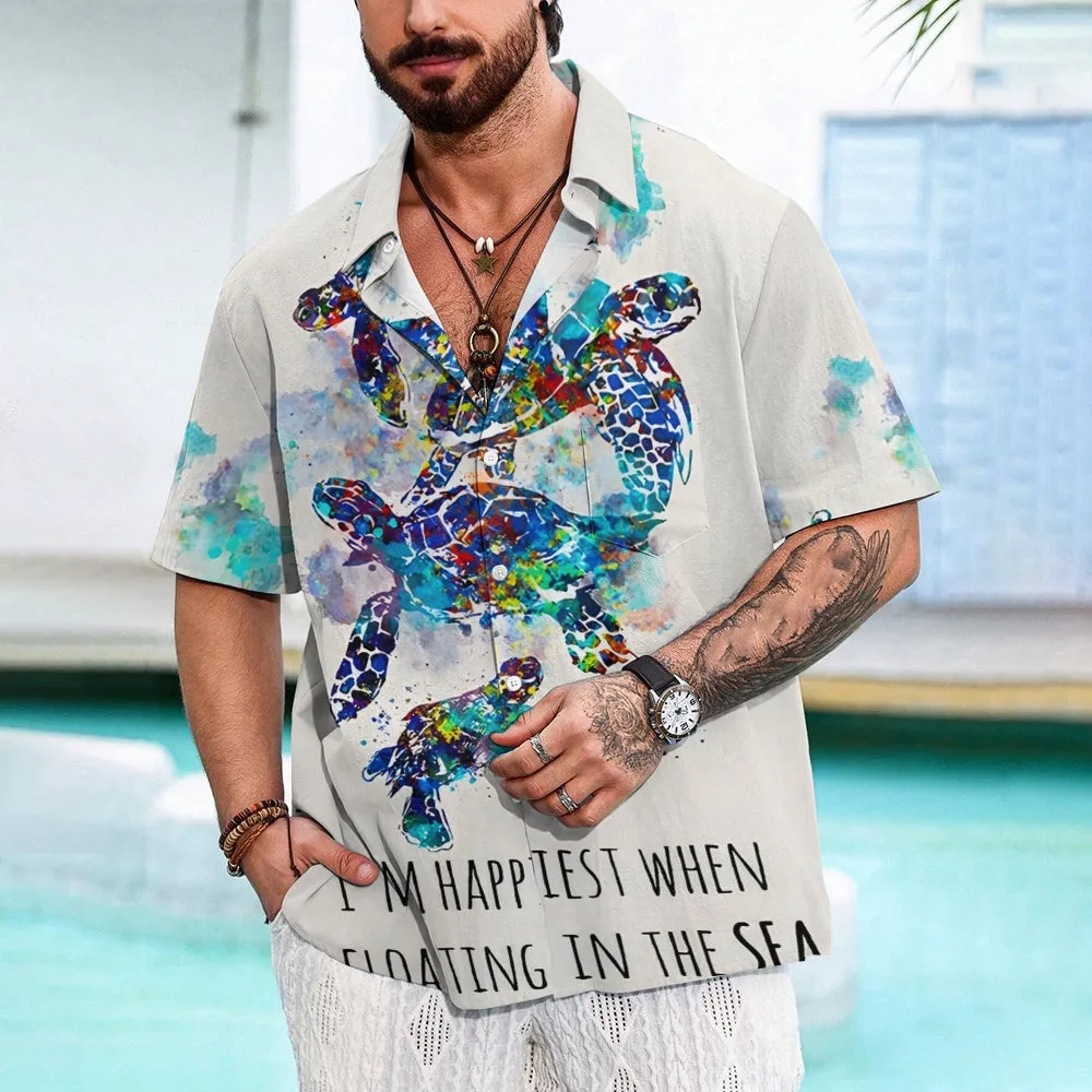 Watercolor Turtle Art Print Casual Short Sleeve Shirt 2410001489