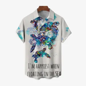 Watercolor Turtle Art Print Casual Short Sleeve Shirt 2410001489