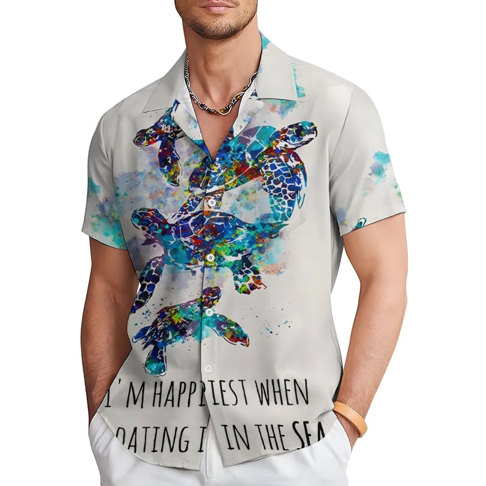 Watercolor Turtle Art Print Casual Short Sleeve Shirt 2410001489