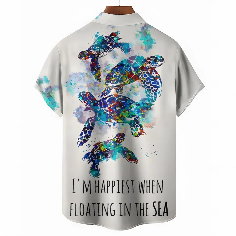 Watercolor Turtle Art Print Casual Short Sleeve Shirt 2410001489