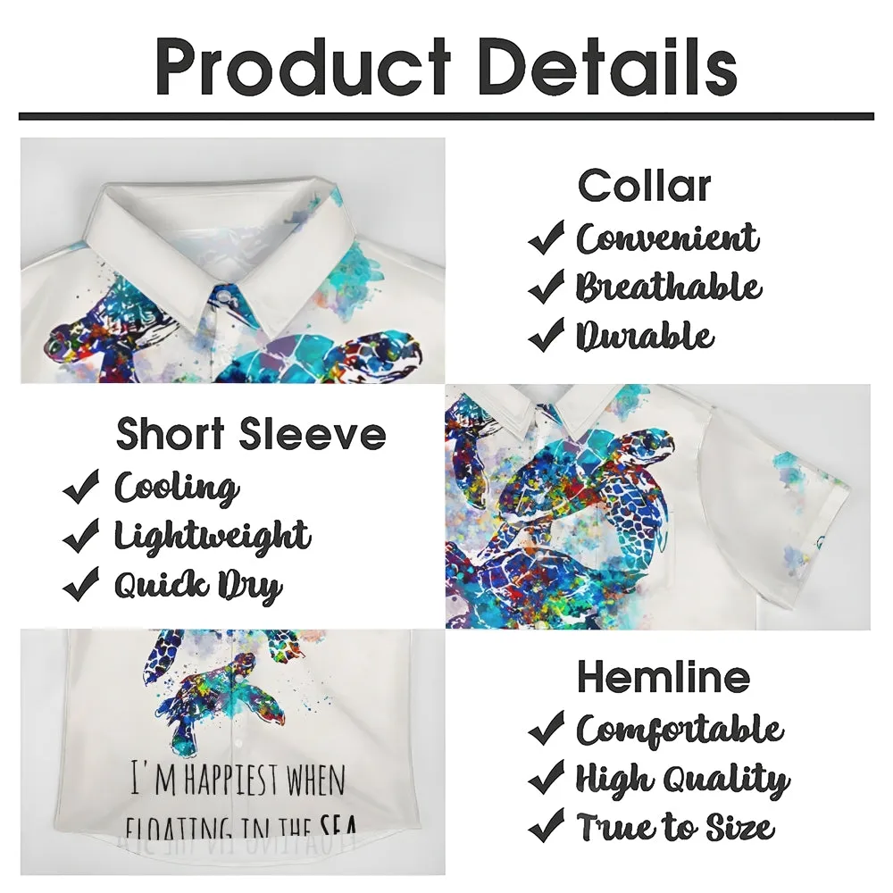 Watercolor Turtle Art Print Casual Short Sleeve Shirt 2410001489