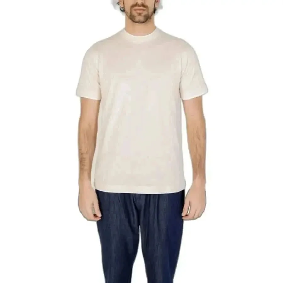 White Hamaki-ho Men's Cotton T-Shirt with Round Neck