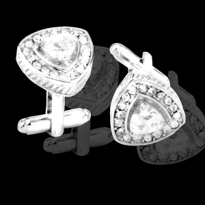 White with White Triangle Mens Stainless Steel Diamond Cufflinks for Shirt with Box - Hand Crafted