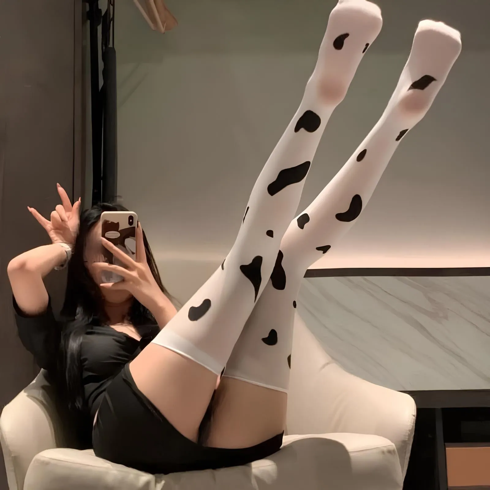 Women’s Sexy Cow Print Thigh-High Stockings – Kawaii & Cosplay-Ready