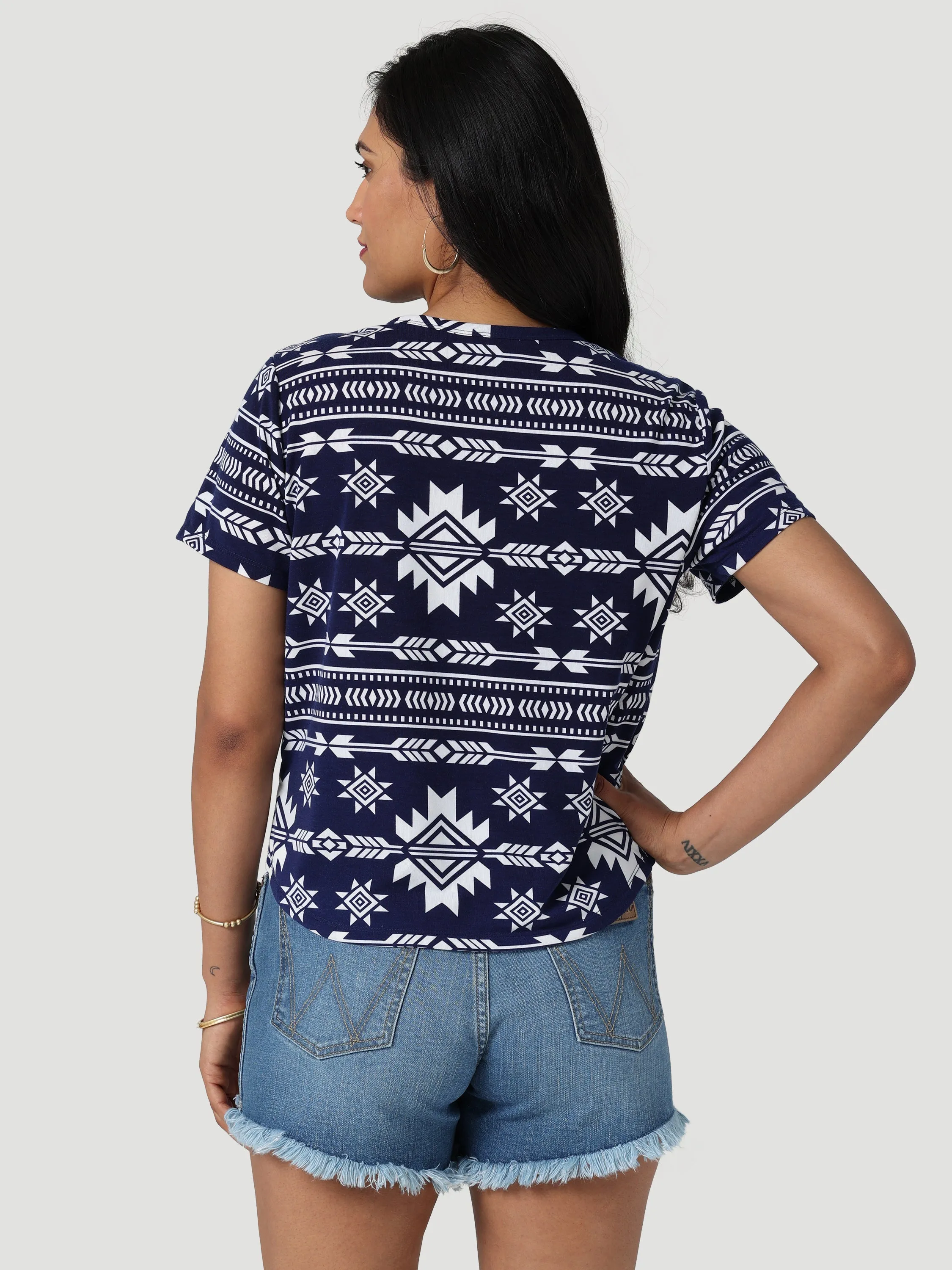 Women's Wrangler Navy Aztec Print Wrap Front Top