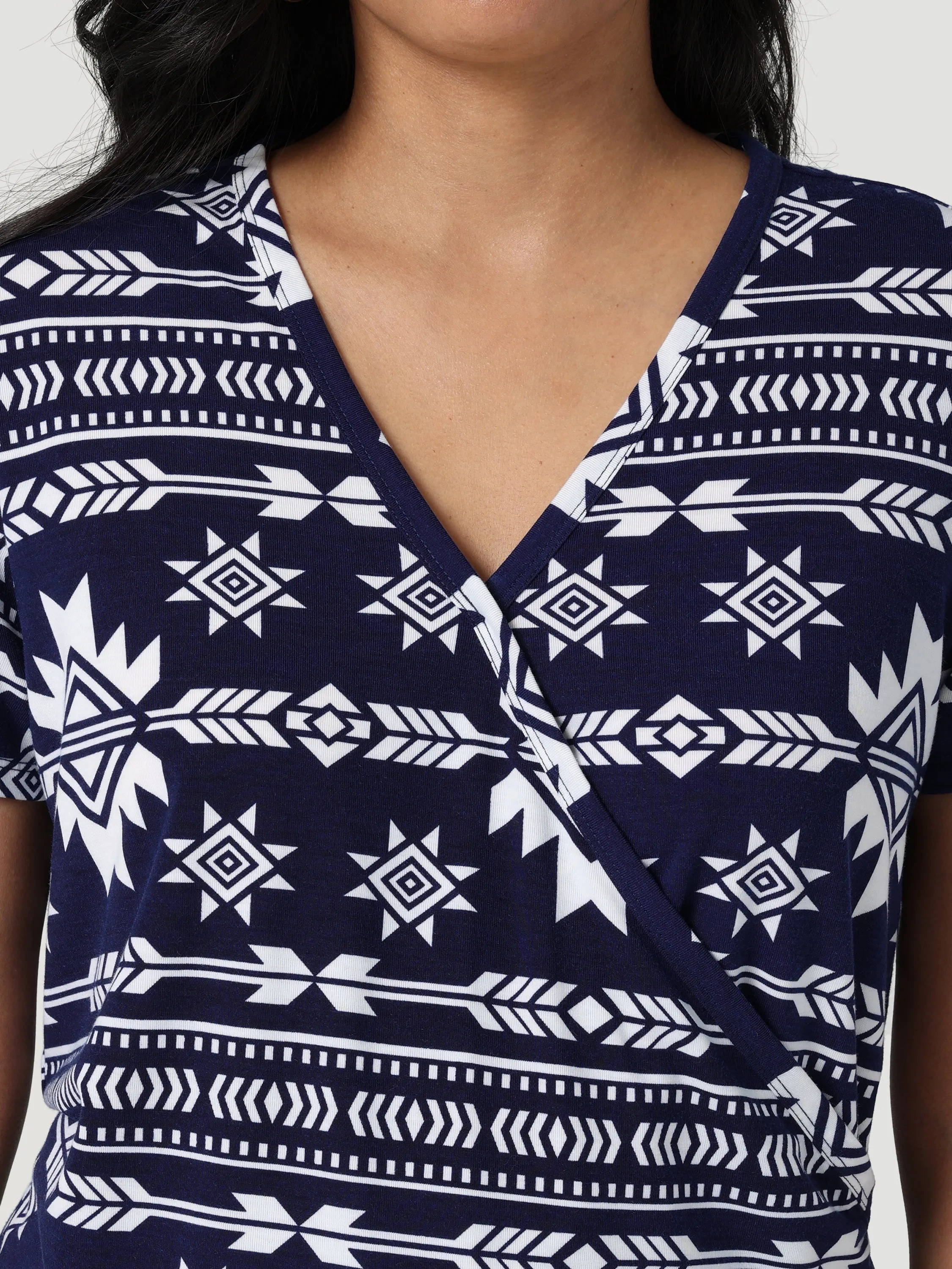 Women's Wrangler Navy Aztec Print Wrap Front Top