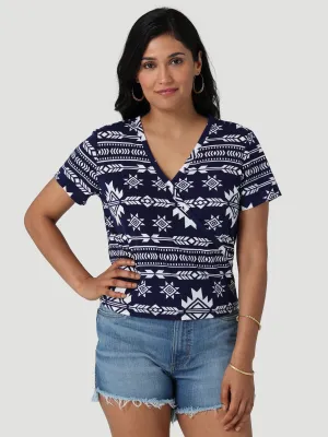Women's Wrangler Navy Aztec Print Wrap Front Top