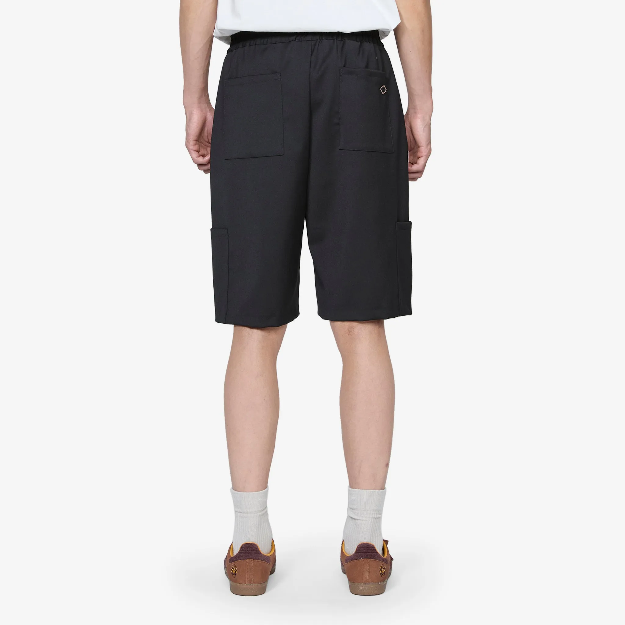 Wool Elasticated Wide Leg Cargo Short Black