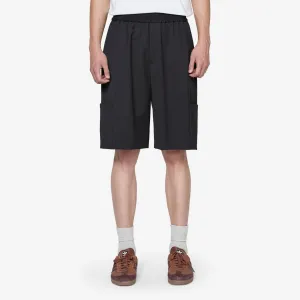 Wool Elasticated Wide Leg Cargo Short Black