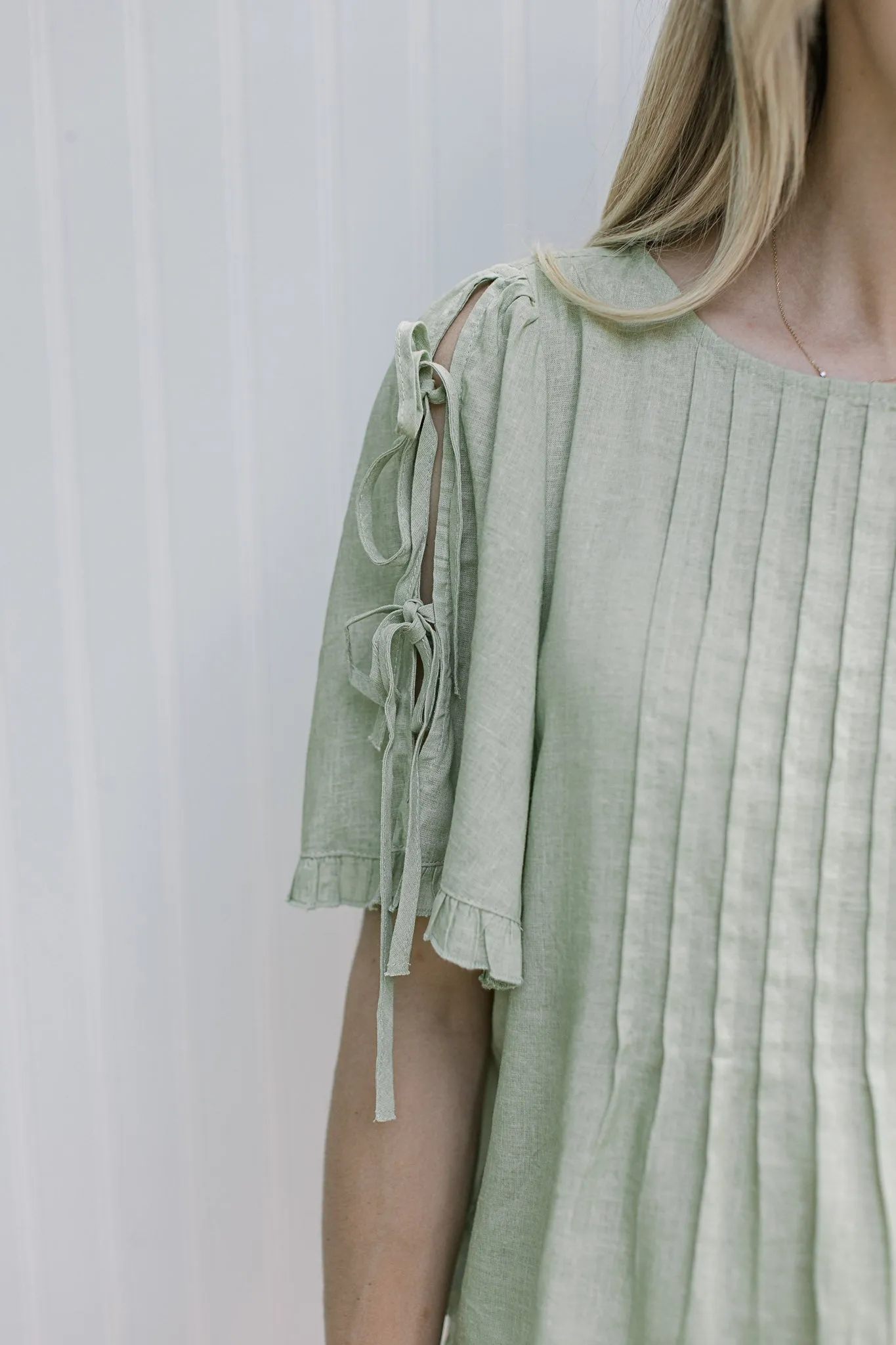 XZ Soft Green Tie Sleeve Top