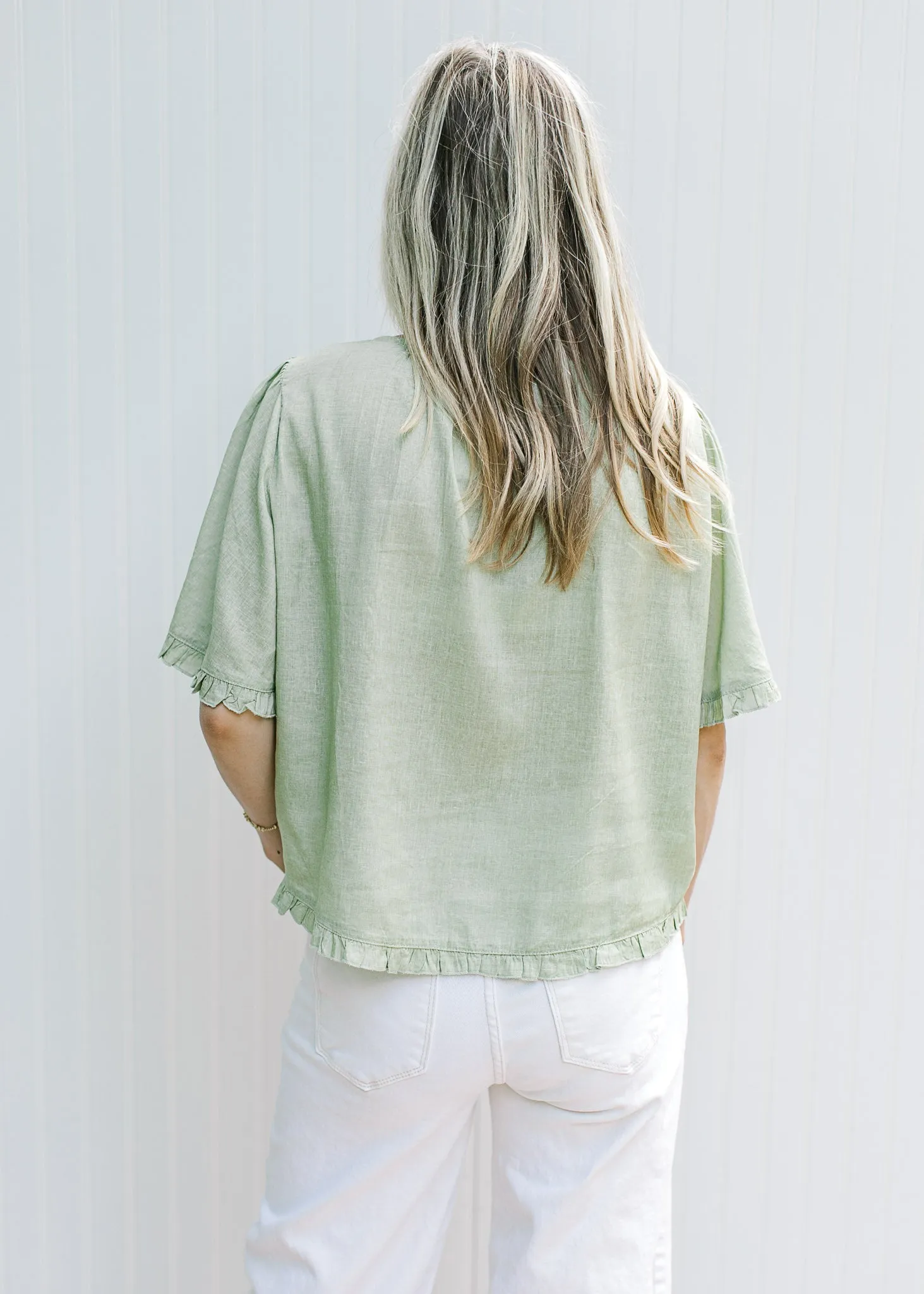 XZ Soft Green Tie Sleeve Top