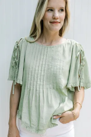 XZ Soft Green Tie Sleeve Top