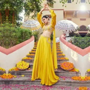 Yellow Sequined Indo Western Legenga Choli