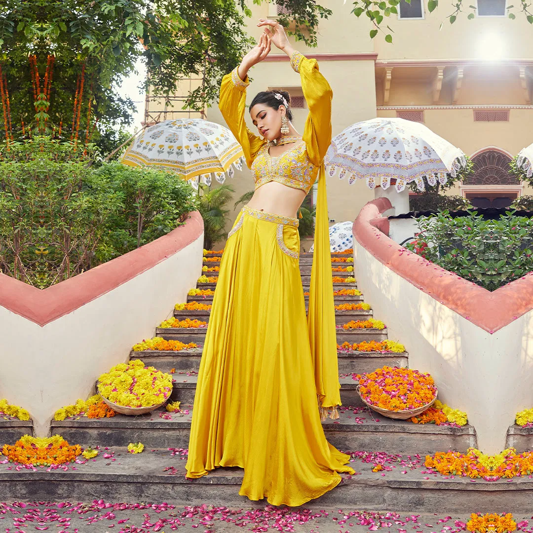 Yellow Sequined Indo Western Legenga Choli